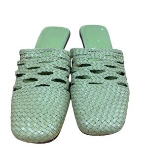 Talbots Womens Woven Leather Slide Sandals Green Braided Mules Brazil‎ 7.5 M